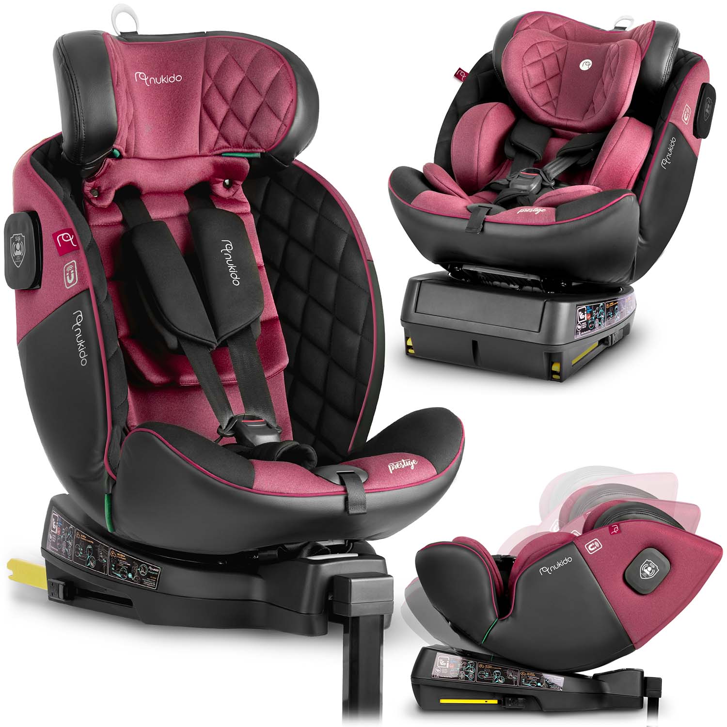 Nukido Prestige Line -turvaistuin, musta ja pinkki, 0-36 kg, ISOFIX