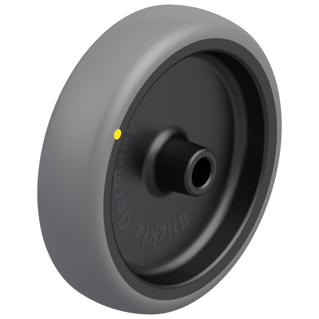 125 mm:n pyörä, jossa on harmaa sähköä johtava termoplastinen kumi polypropyylin päällä.