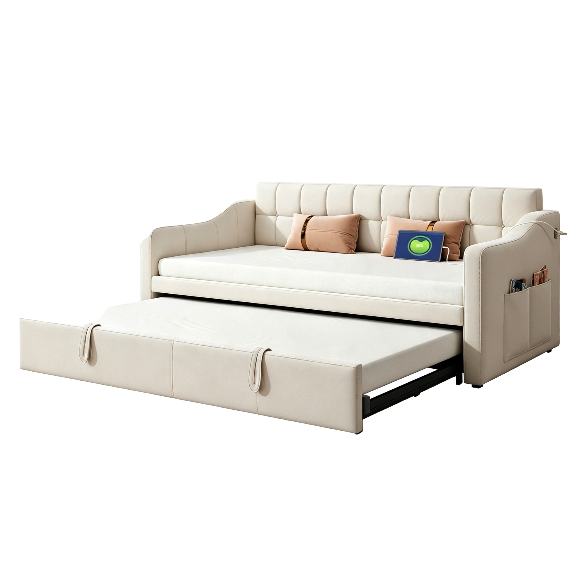 sänky 90x190 cm säädettävä laajennettava turva-aidat sisältävä beige sametti mdf ja metalli