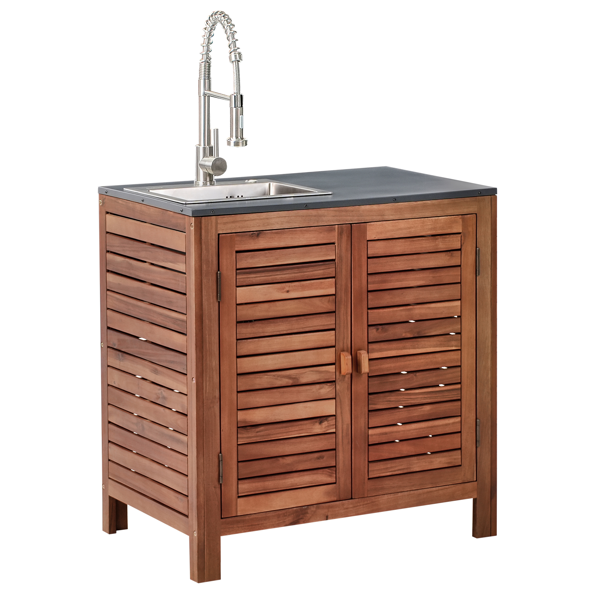 Ulkokeittiön allaskaappi BRUCOLI akaasia Ruskea/hopea