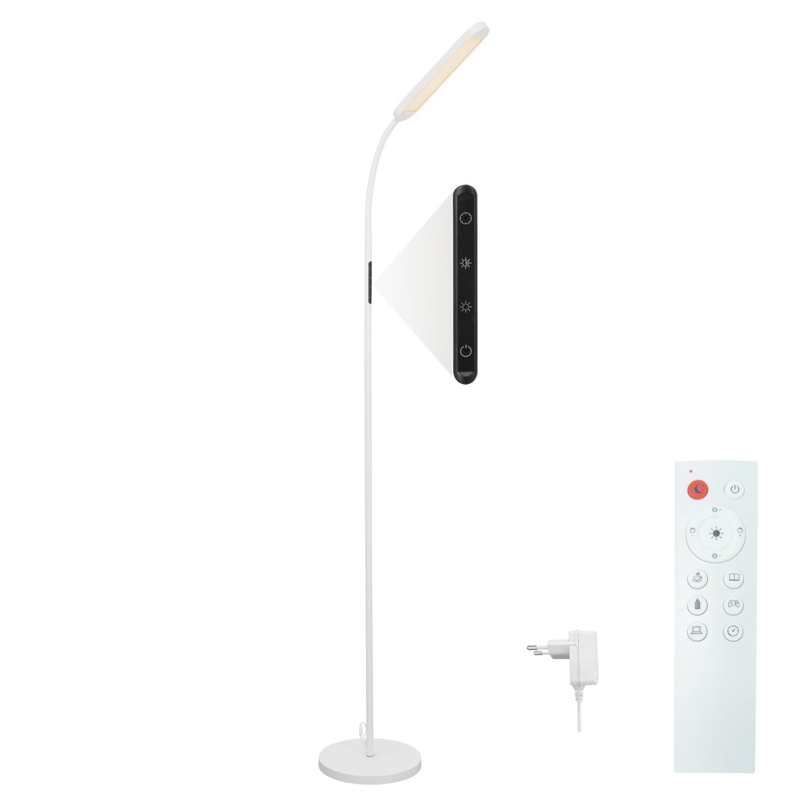 NETTLIFE LED - lattiavalaisin olohuoneeseen, himmennettävä, valkoinen lattiavalaisin, 11 W, 360° kääntyvä, sohva