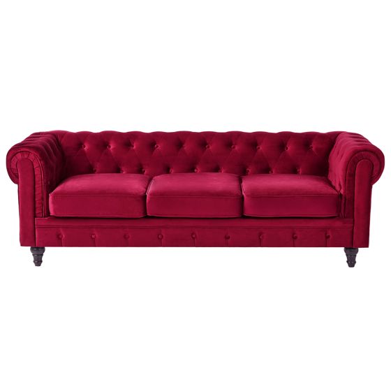 Sohva 3-istuttava CHESTERFIELD Sametti Tummanpunainen