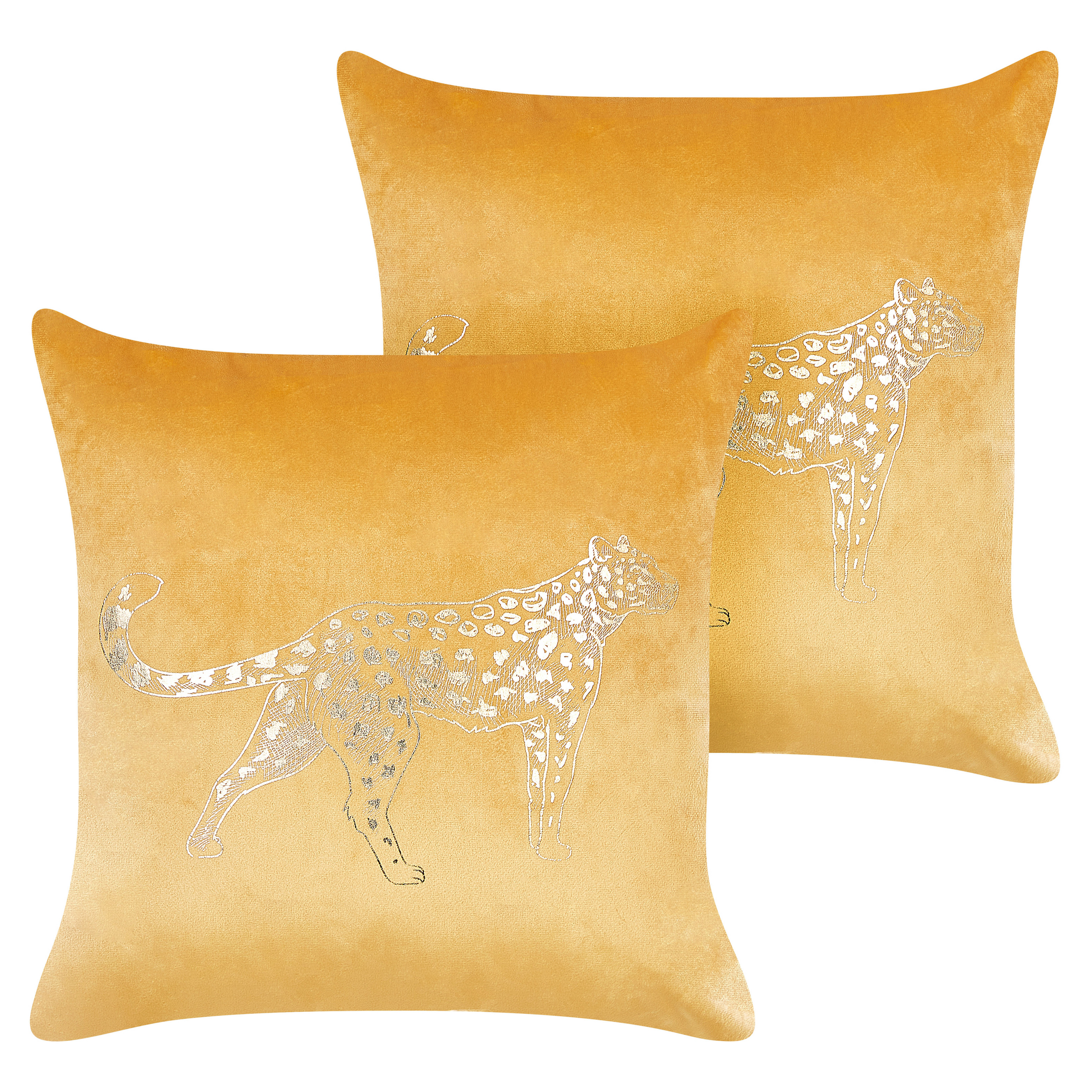 Koristetyynysetti 2 kpl MARULA 45 x 45 cm Sametti Sinapinkeltainen Eläinkuvio