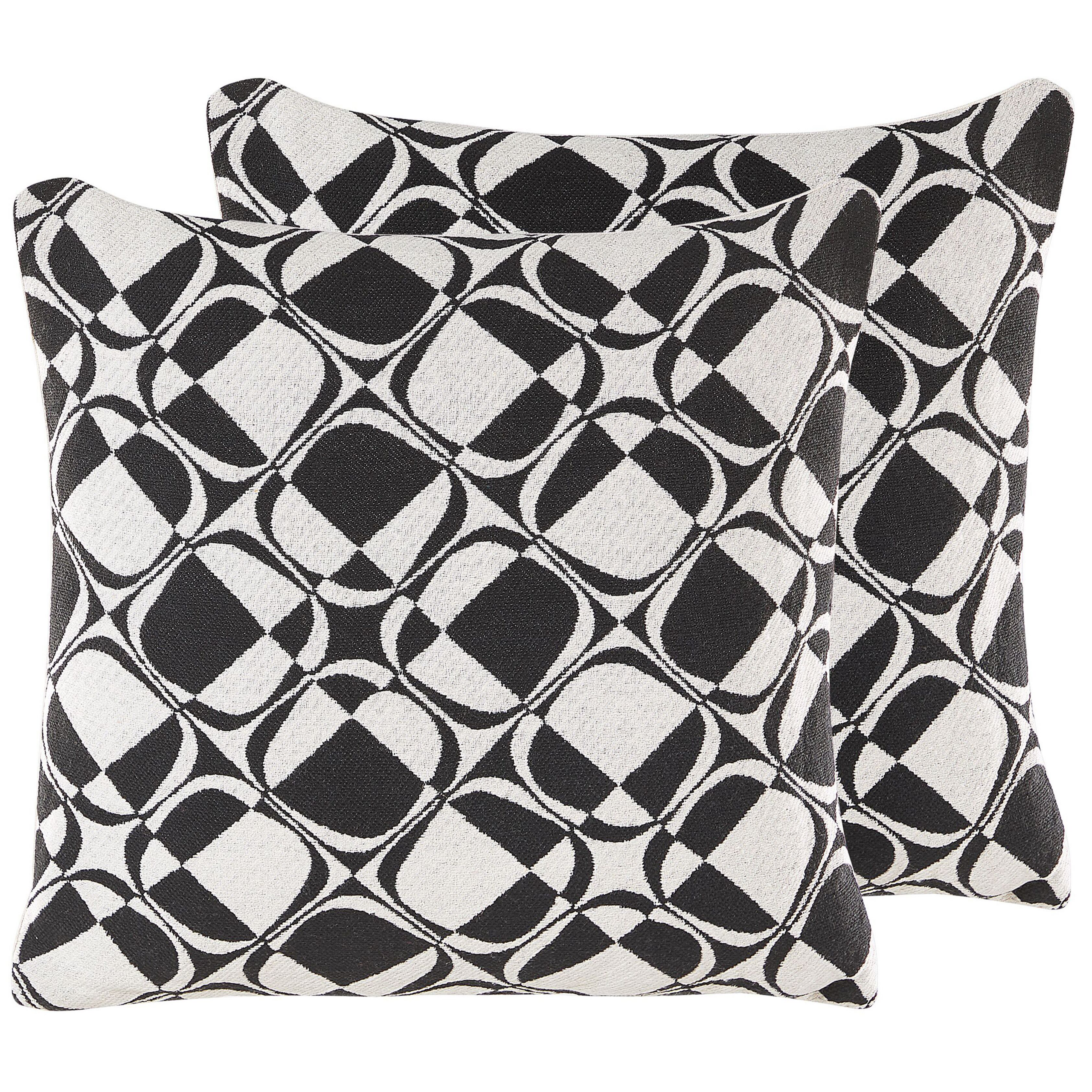 Koristetyynysetti 2 kpl KOTURE 45 x 45 cm Puuvilla Musta/valkoinen Geometrinen kuvio