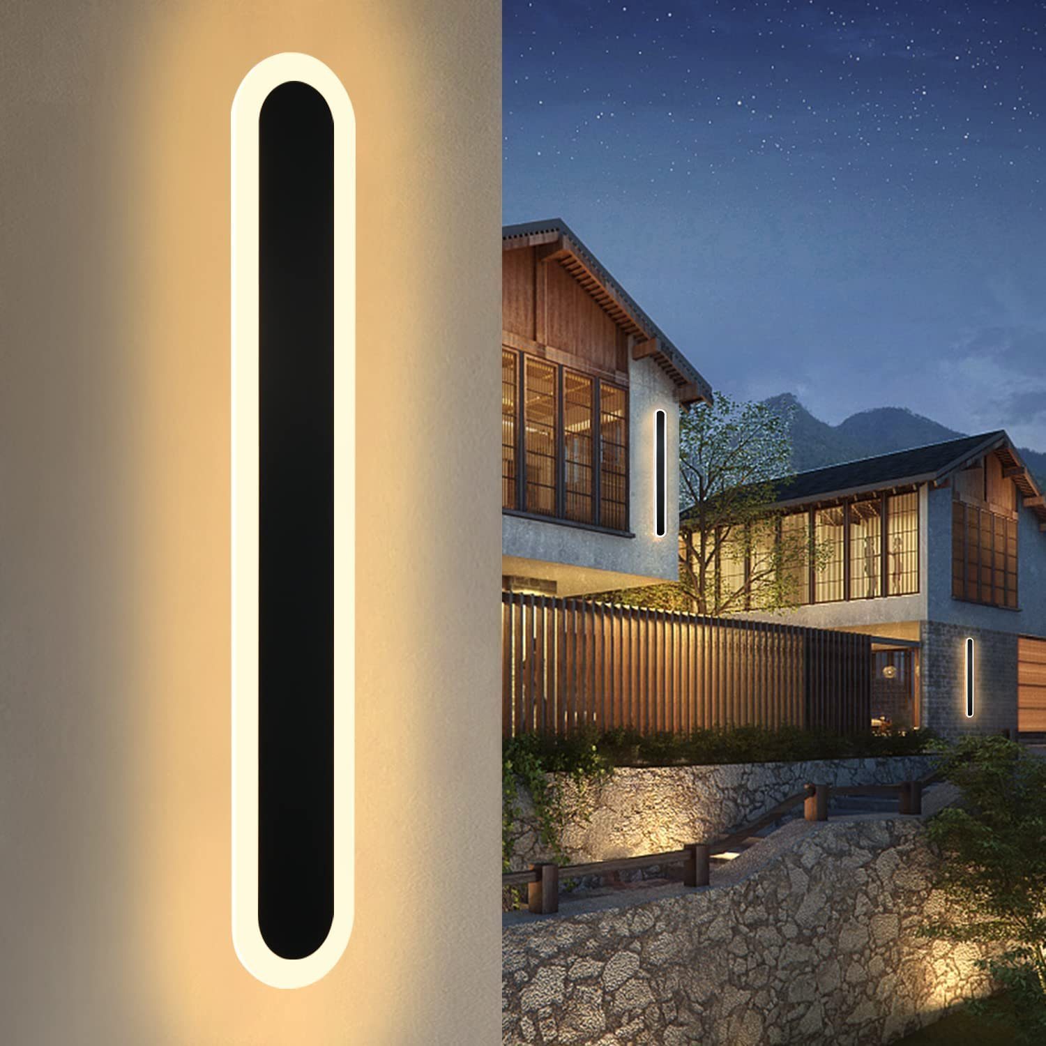 NETTLIFE LED-seinävalaisin ulkoseinävalaisin 100 cm musta Villa ulkovalaisin IP65 vedenpitävä pitkä moderni 21W