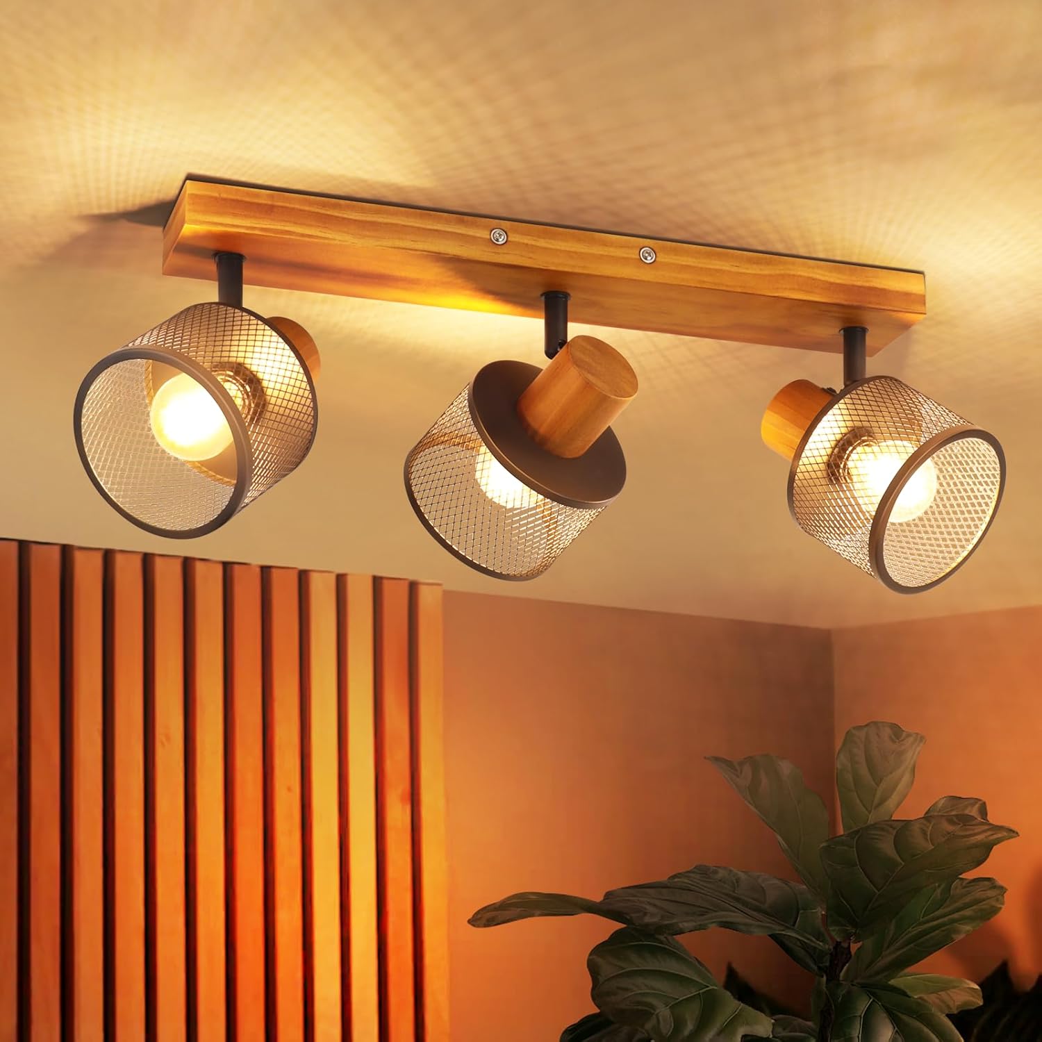 NETTLIFE-teollinen kattovalaisin, jossa 3 E14-lamppua, puuviimeistely, retro musta metallivalaisin, 350° säädettävä, keittiöön, olohuoneeseen