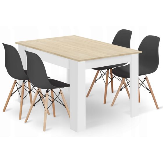 Suorakulmainen pöytä 120x80 sonoma-tammi-tammi, 4 OSAKA-tuolia, musta