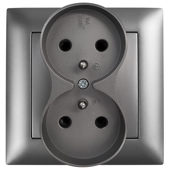 Toolight Kaksiosainen maadoitettu pistorasia OSTE JNH002-G + kehys Harmaa 5, 1x8, 4x8, 4cm