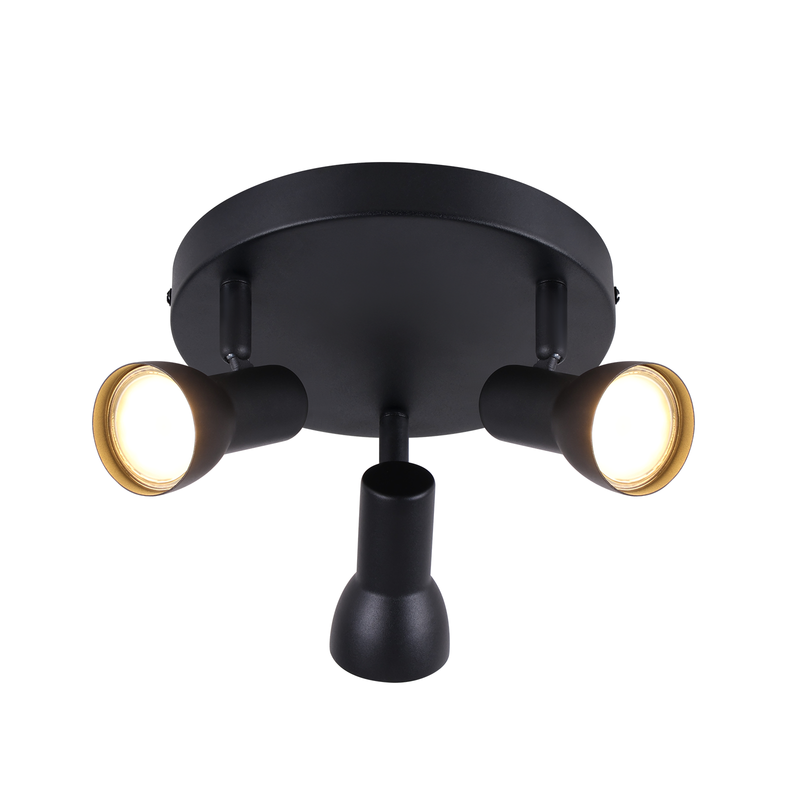 NETTLIFE 3- liekkinen kattokohdevalaisin, musta kattovalaisin, moderni muotoilu, pyöreät metalliset kattokohdevalaisimet, GU10- kanta