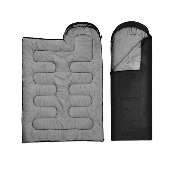 Makuupussi hupulla, 2-in-1 retkipeitto, musta