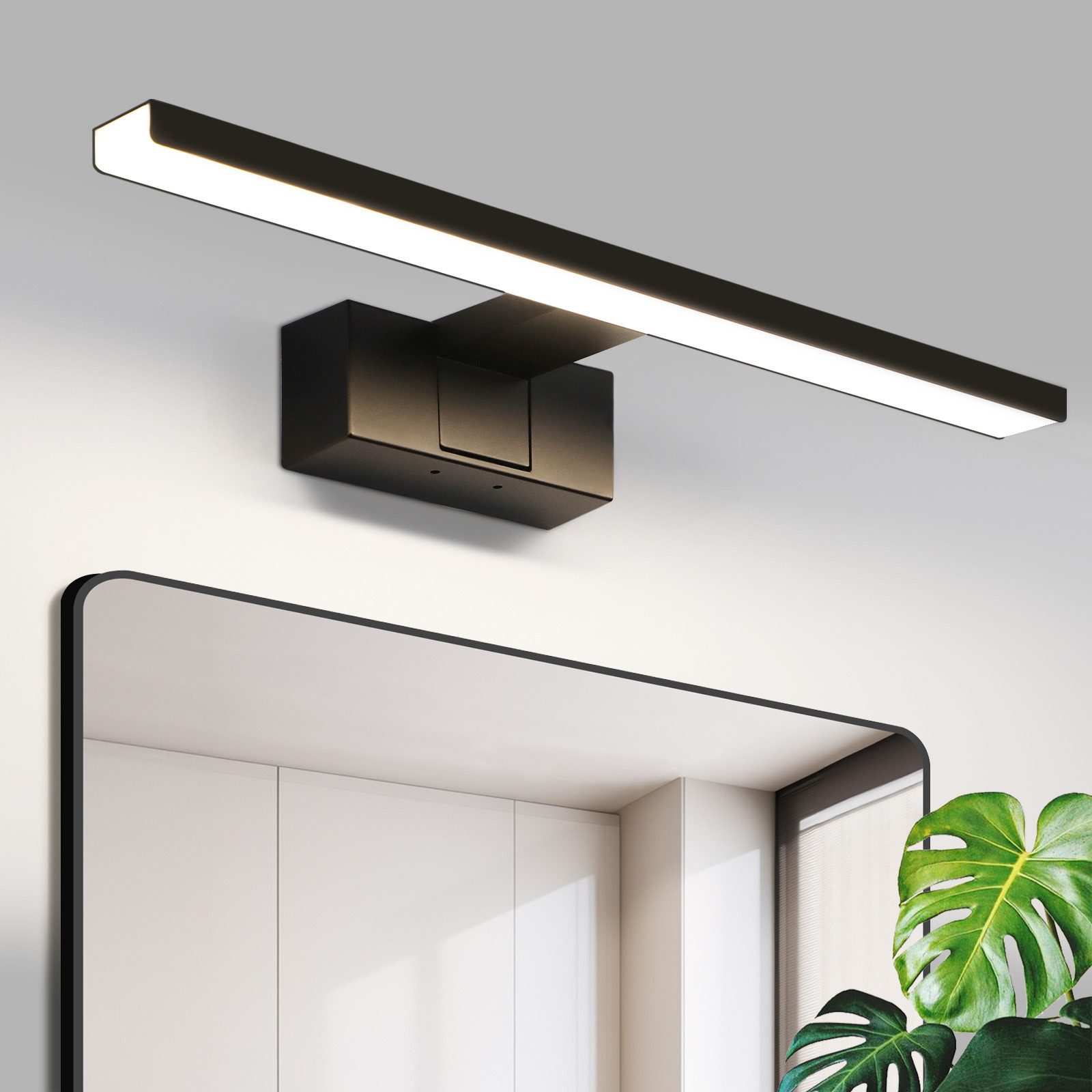 NETTLIFE LED-kylpyhuoneen seinävalaisin, peilivalaisin, IP44, 4000K valkoinen valo, 8W, 40x5, 1x12, 8 cm, musta