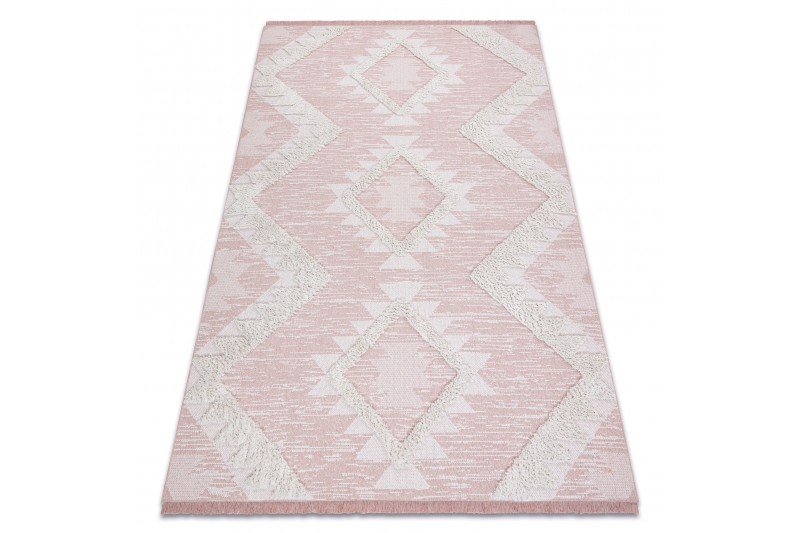 Matto MOROC Rooma 22312 Ekologinen, EKO SIZAL tupsut - vaaleanpunainen / kerma, kierrätetty puuvillamatto 117x170 cm