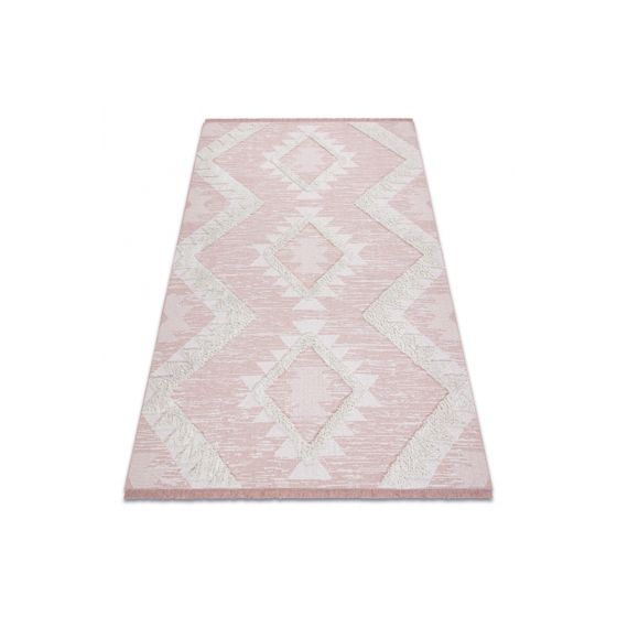 Matto MOROC Rooma 22312 Ekologinen, EKO SIZAL tupsut - vaaleanpunainen / kerma, kierrätetty puuvillamatto 117x170 cm