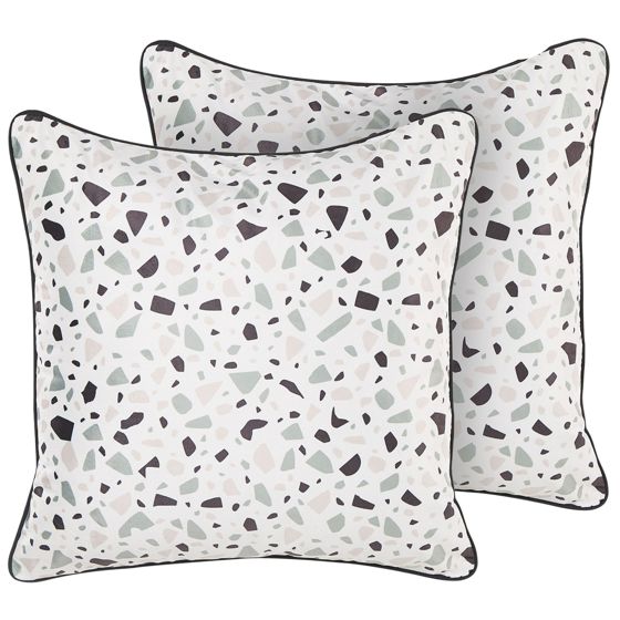 Koristetyynysetti 2 kpl LAVENDER sametti 45 x 45 cm Valkoinen Terrazzo-kuvio