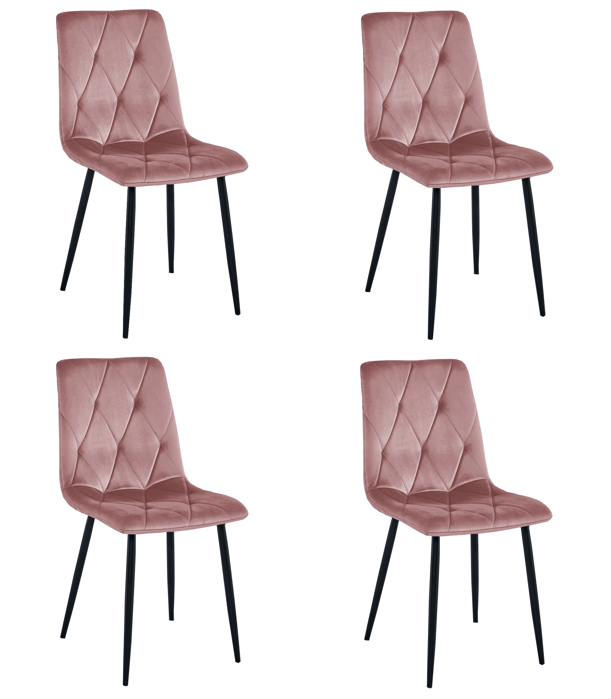 LIBRA-tuoli, vaaleanpunainen sametti, mustat jalat (4 kpl)