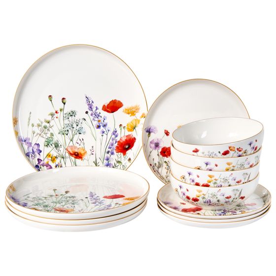 Astiasto 12 osaa EPAZOTE Posliini Valkoinen