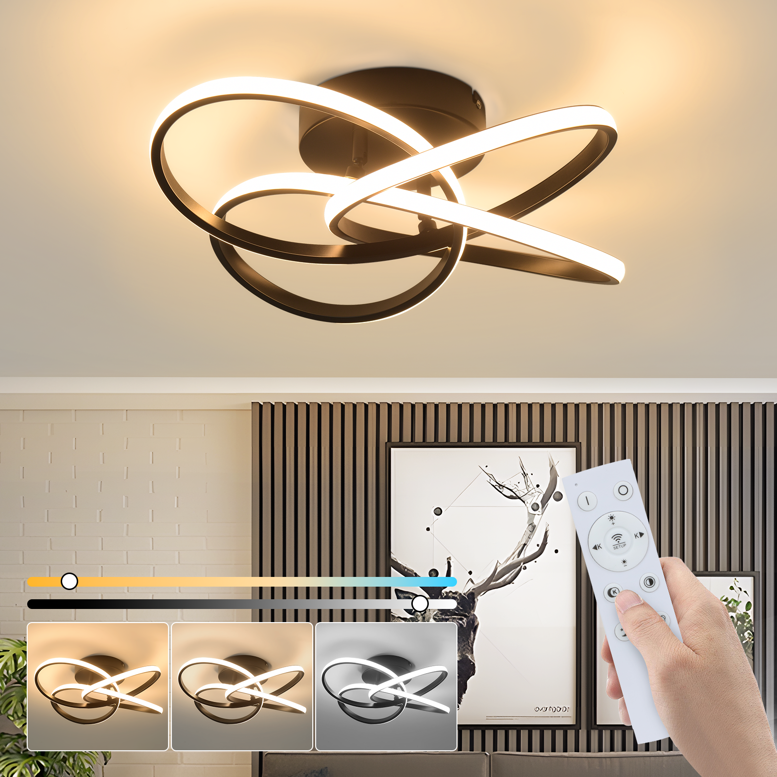 ZMH Moderni LED-kattovalaisin - 46 W, himmennettävä kaukosäätimellä, 4 terälehden kukkakuvio, 45 cm