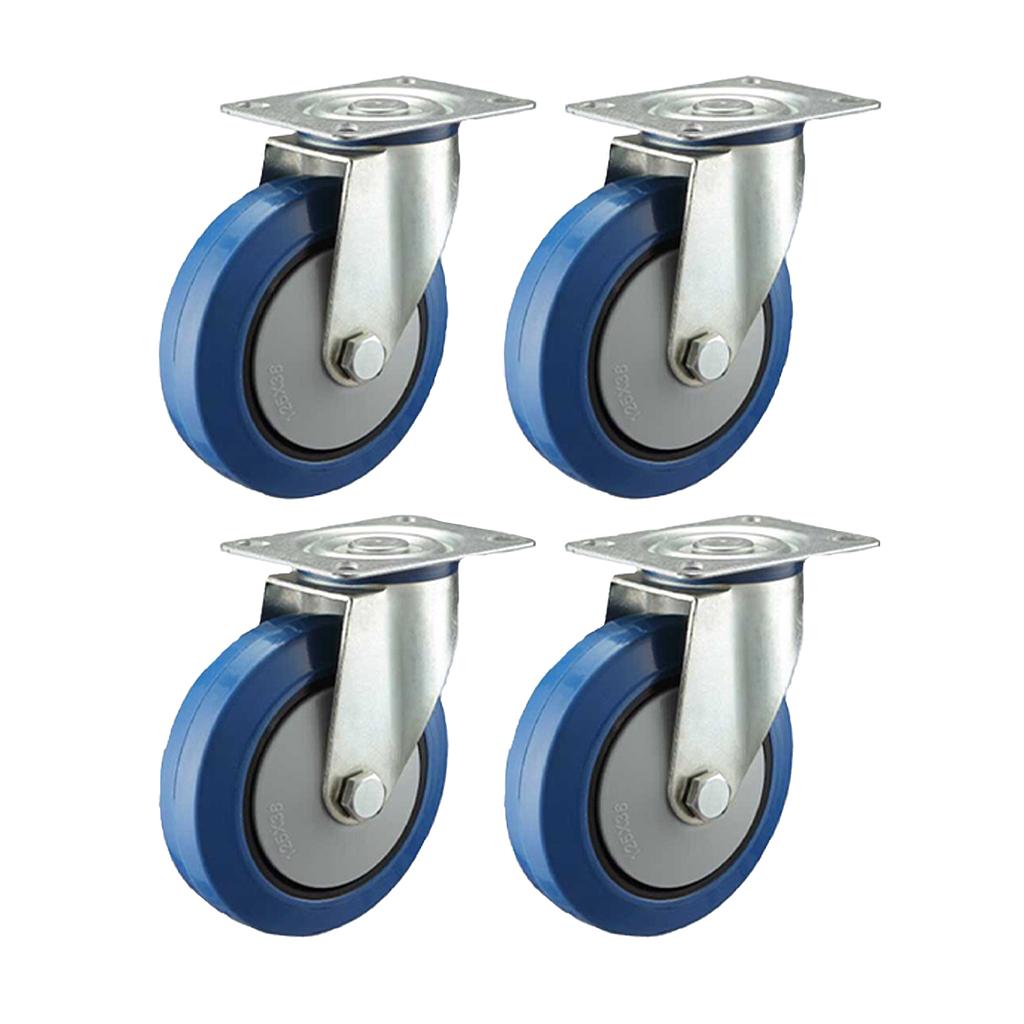 100mm Flight case castors - joustava kuminen kääntyvä pyörä 150kg kukin - 4 kpl:n sarja - -