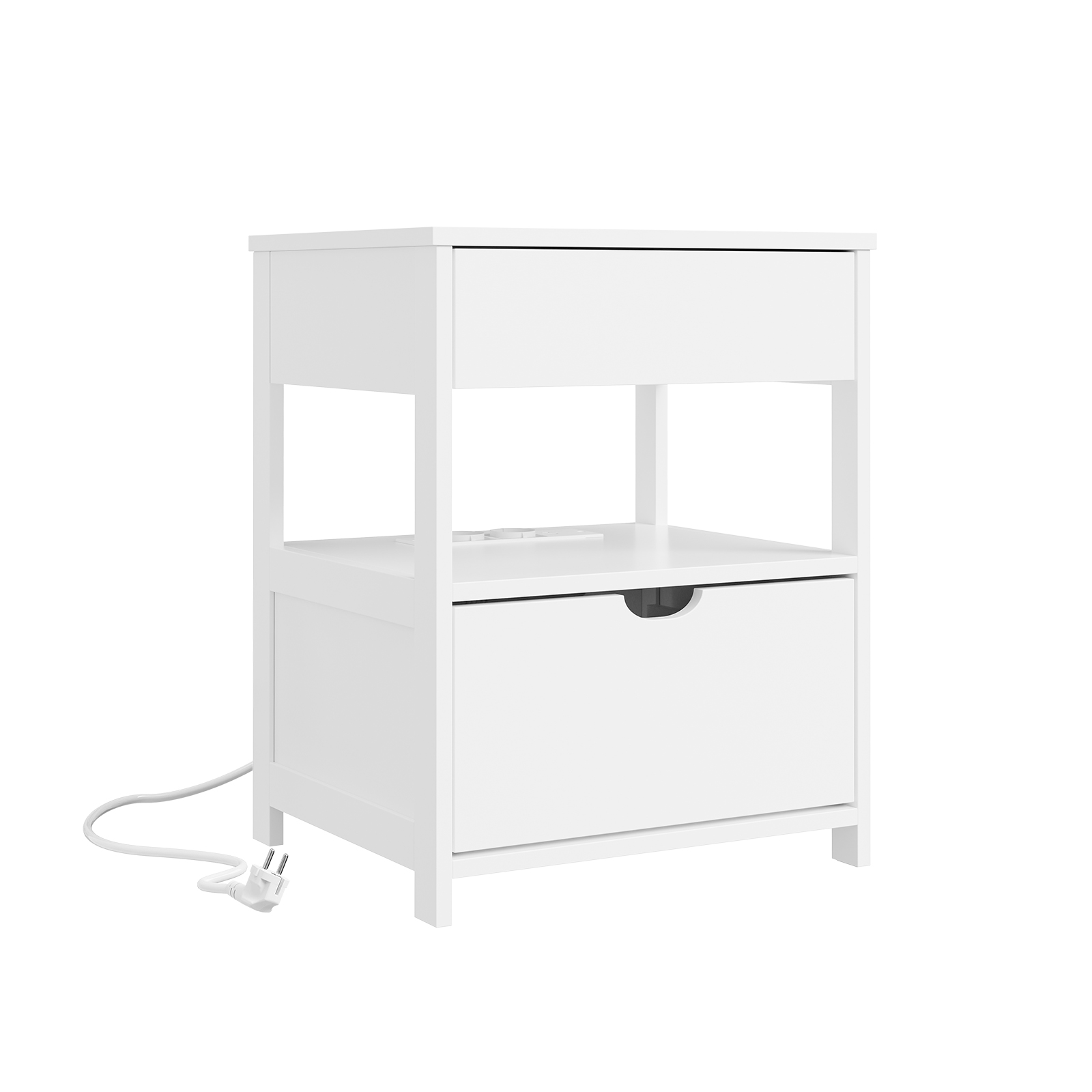 Sivupöytä kahdella laatikolla ja USB-latauksella valkoinen 45.0x38.0x55.5 cm FRG258-II-E-W