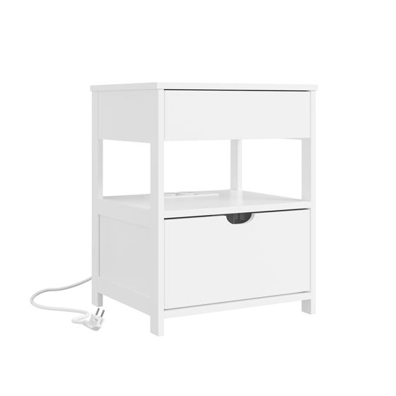 Sivupöytä kahdella laatikolla ja USB-latauksella valkoinen 45.0x38.0x55.5 cm FRG258-II-E-W