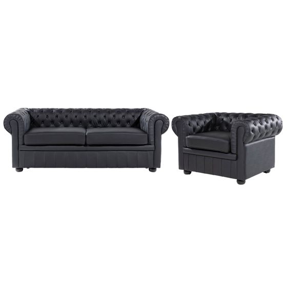 Sohvaryhmä 4-istuttava CHESTERFIELD nahka Musta