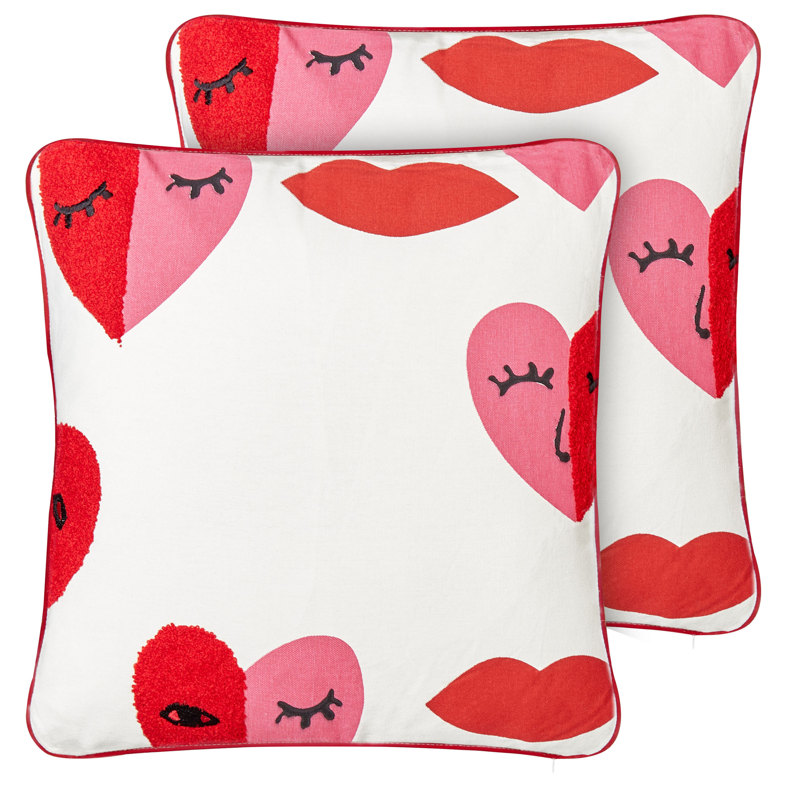 Koristetyynysetti 2 kpl PERIWINKLE puuvilla 45 x 45 cm Valkoinen Sydänkuvio