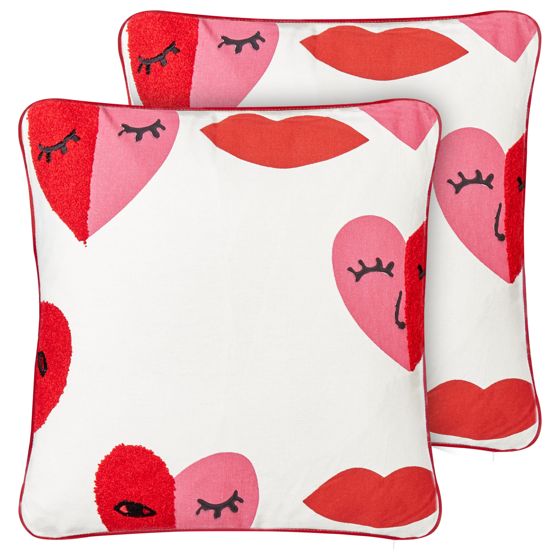 Koristetyynysetti 2 kpl PERIWINKLE puuvilla 45 x 45 cm Valkoinen Sydänkuvio