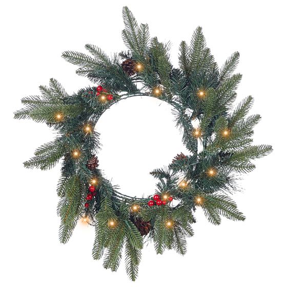 Joulukranssi LED-valo WHITEHORN Tummanvihreä 50 cm