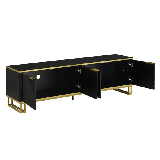 TV-taso 160x37,5x48 cm musta MDF säilytyksellä ja liukuovilla