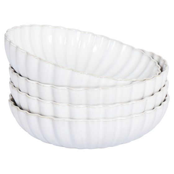 Syvä lautassetti 4 kpl NETTLE kivitavara Luonnonvalkoinen