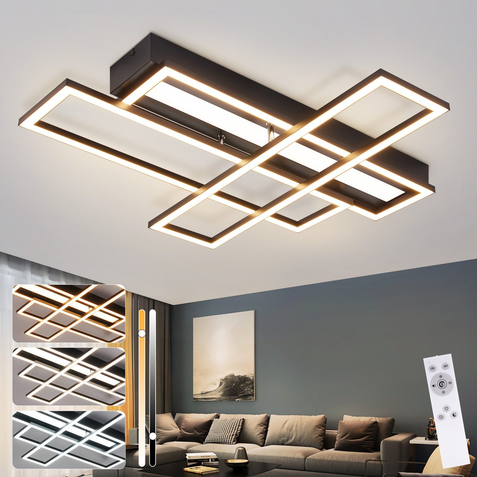 NETTLIFE LED - kattovalaisin olohuoneeseen, musta, suorakaiteen muotoinen, himmennettävä, moderni muotoilu