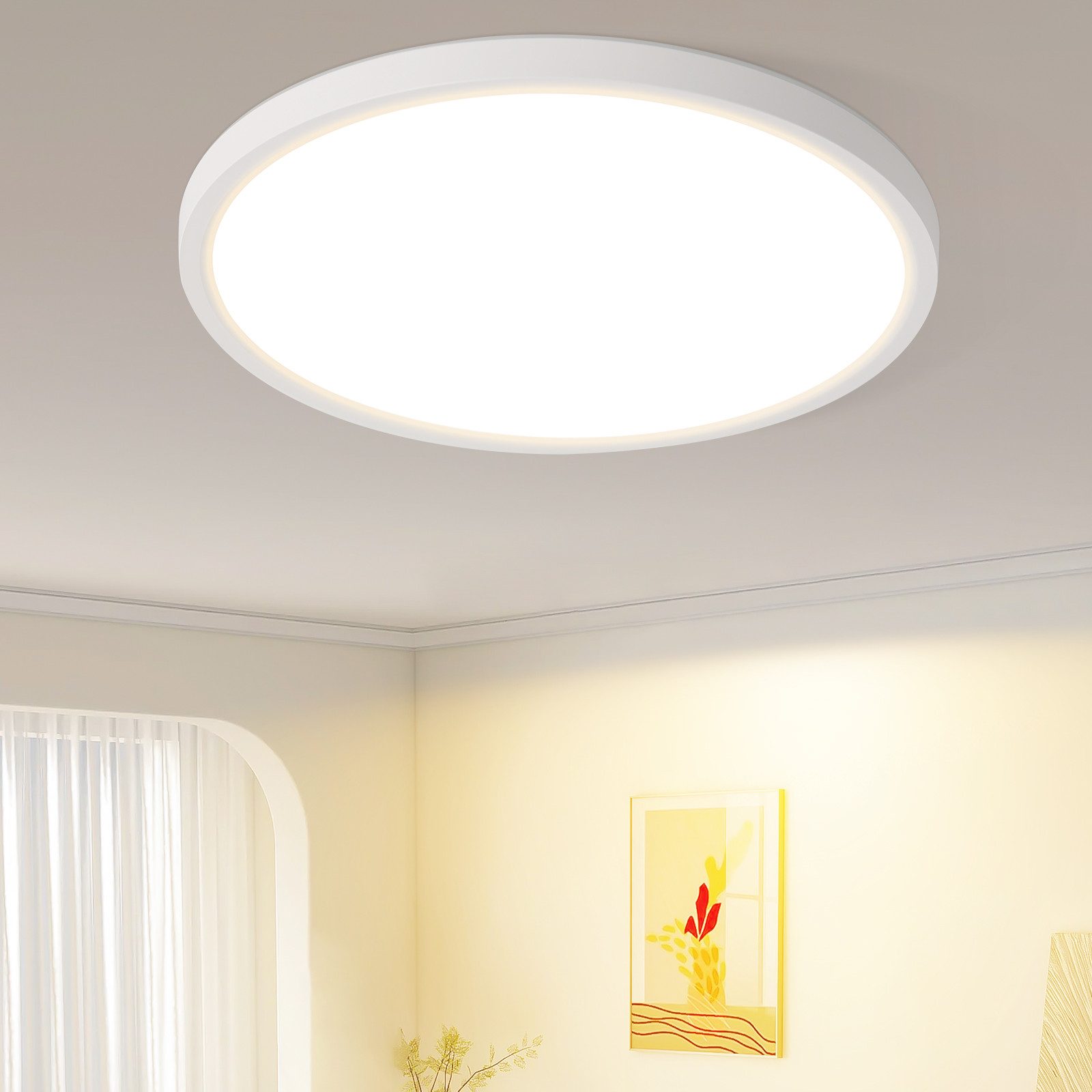 NETTLIFE litteä, LED - kattovalaisin, makuuhuoneeseen, musta, 18cm, 15W, ei - himmennettävä, lämmin Valkoinen, 3000K