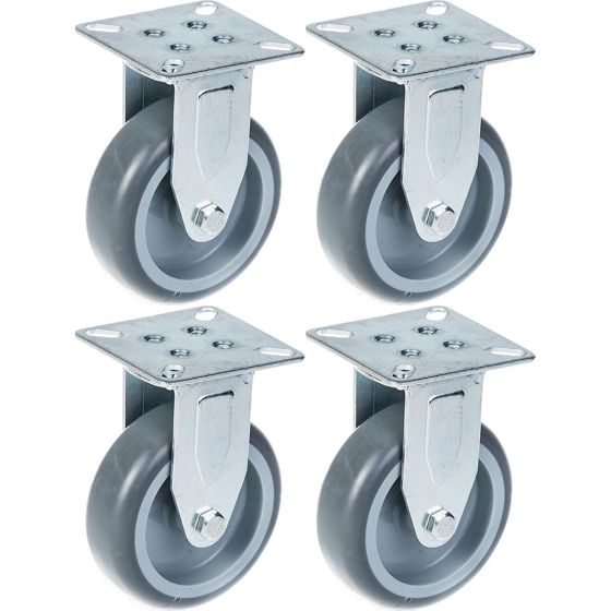 75 mm:n (3 tuuman) pyörä, harmaa kumirengas, kiinteä, kantavuus 240 kg, 4 kpl:n sarja