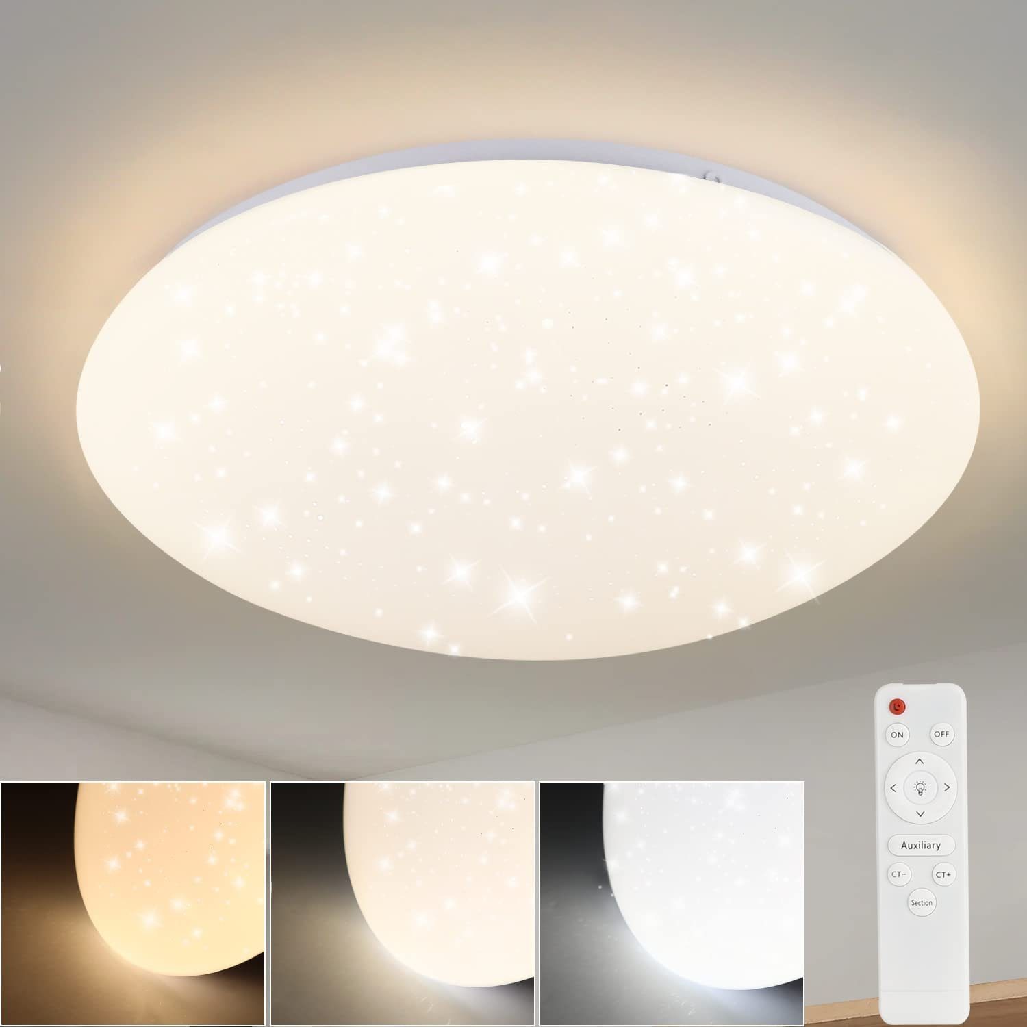 NETTLIFE LED - kattovalaisin, tähtitaivas makuuhuoneen, lamppu himmennettäväKaukosäätimellä 37W, lastenhuoneen lamppu, 28cm olohuoneeseen