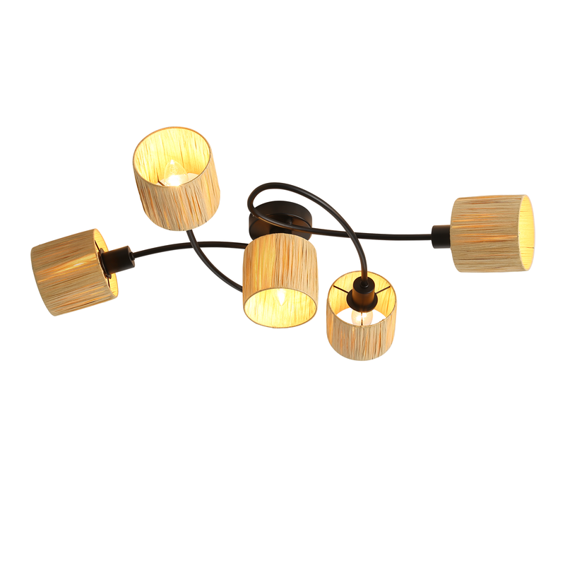 NETTLIFE kattokohdevalaisin 5 liekkiä E14 luonnonmusta kattovalaisin paperi olohuoneeseen