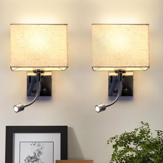 NETTLIFE 2 LED-seinävalaisimen setti sisä-/makuuhuoneen seinävalaisin olohuoneen yöpöytävalaisin kangasta joustavalla lukuvarrella E27