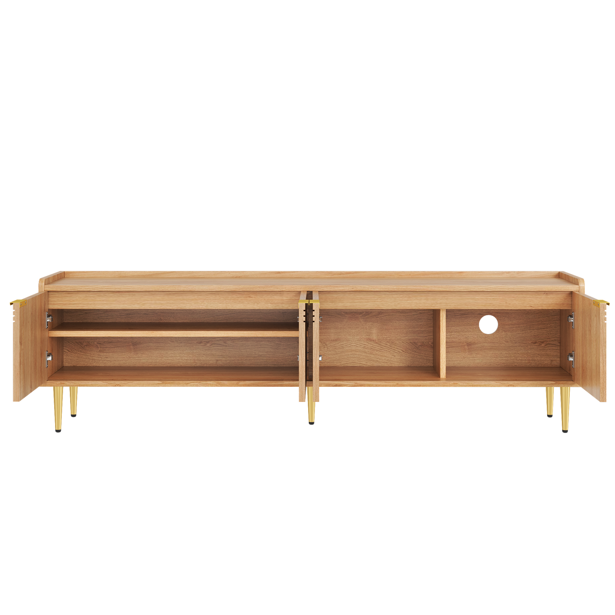 TV-taso 170x35x47.5 cm luonnonvärisenä MDF-materiaalina säilytyksellä ja liukuovilla