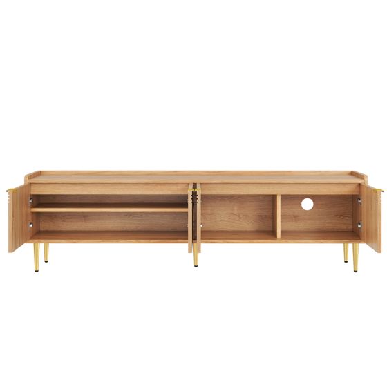 TV-taso 170x35x47.5 cm luonnonvärisenä MDF-materiaalina säilytyksellä ja liukuovilla