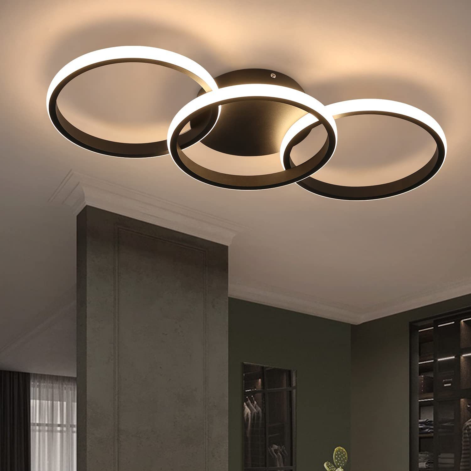 NETTLIFE moderni musta, LED - kattovalaisin, pyöreä lämpimän Valkoisella 36W:n Keittiönlampulla olohuoneeseen, ruokailuhuoneeseen, makuuhuoneeseen
