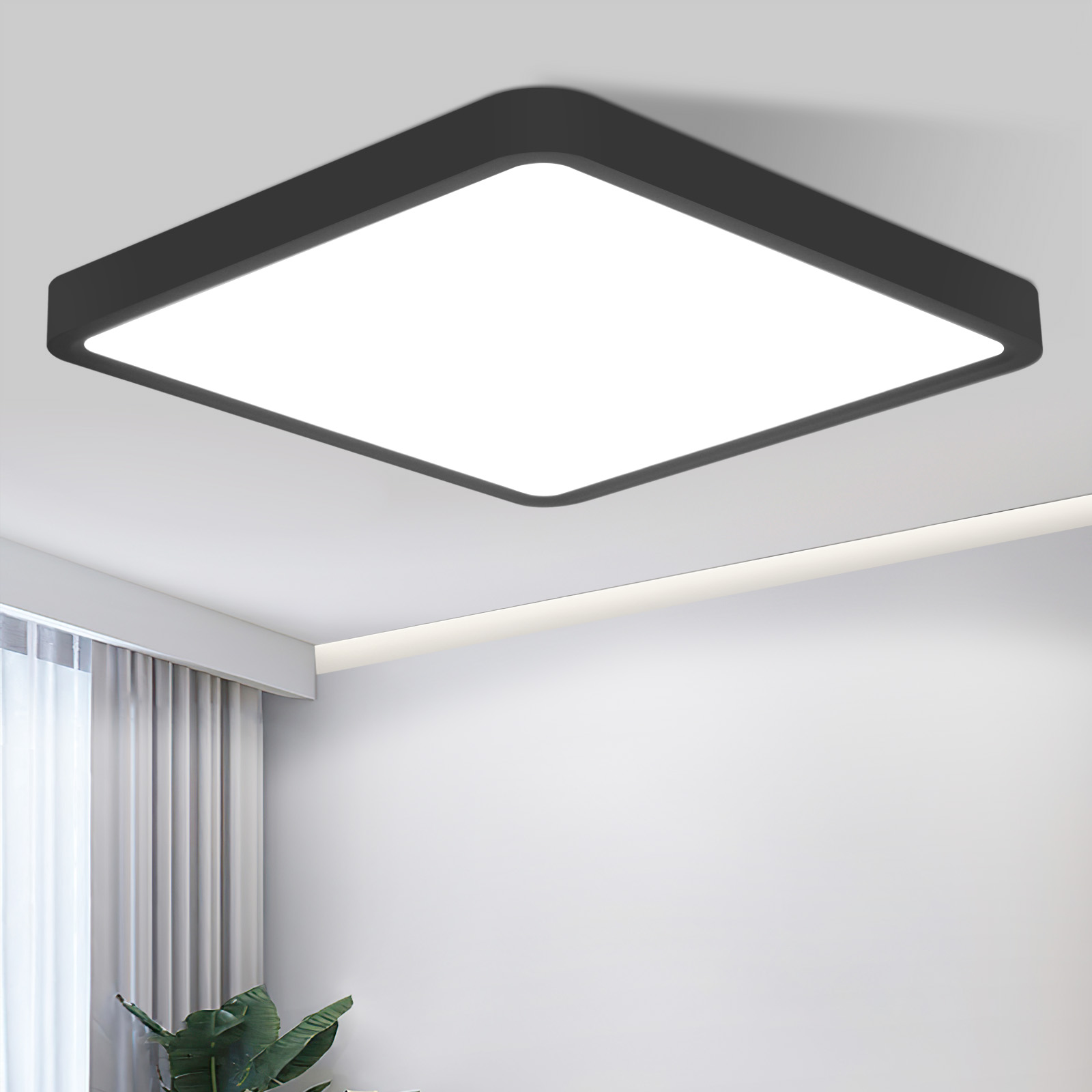 NETTLIFE litteä, LED - kattovalaisin, 23CM, 6500K, 18W, neliönmuotoinen, makuuhuone, musta, LED integroitu, pysyvästi