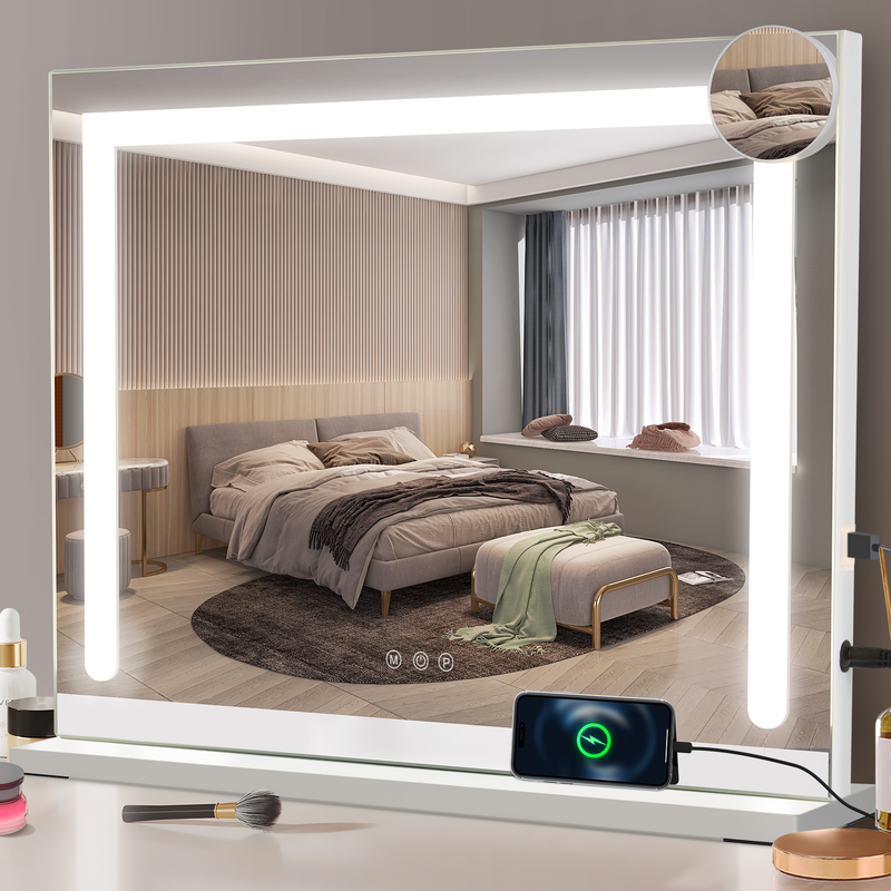 NETTLIFE Meikkipeili valolla, 80 x 60 cm, Meikkipöydän peili valolla, Himmennettävä Kosketus-LED, Meikkipeili