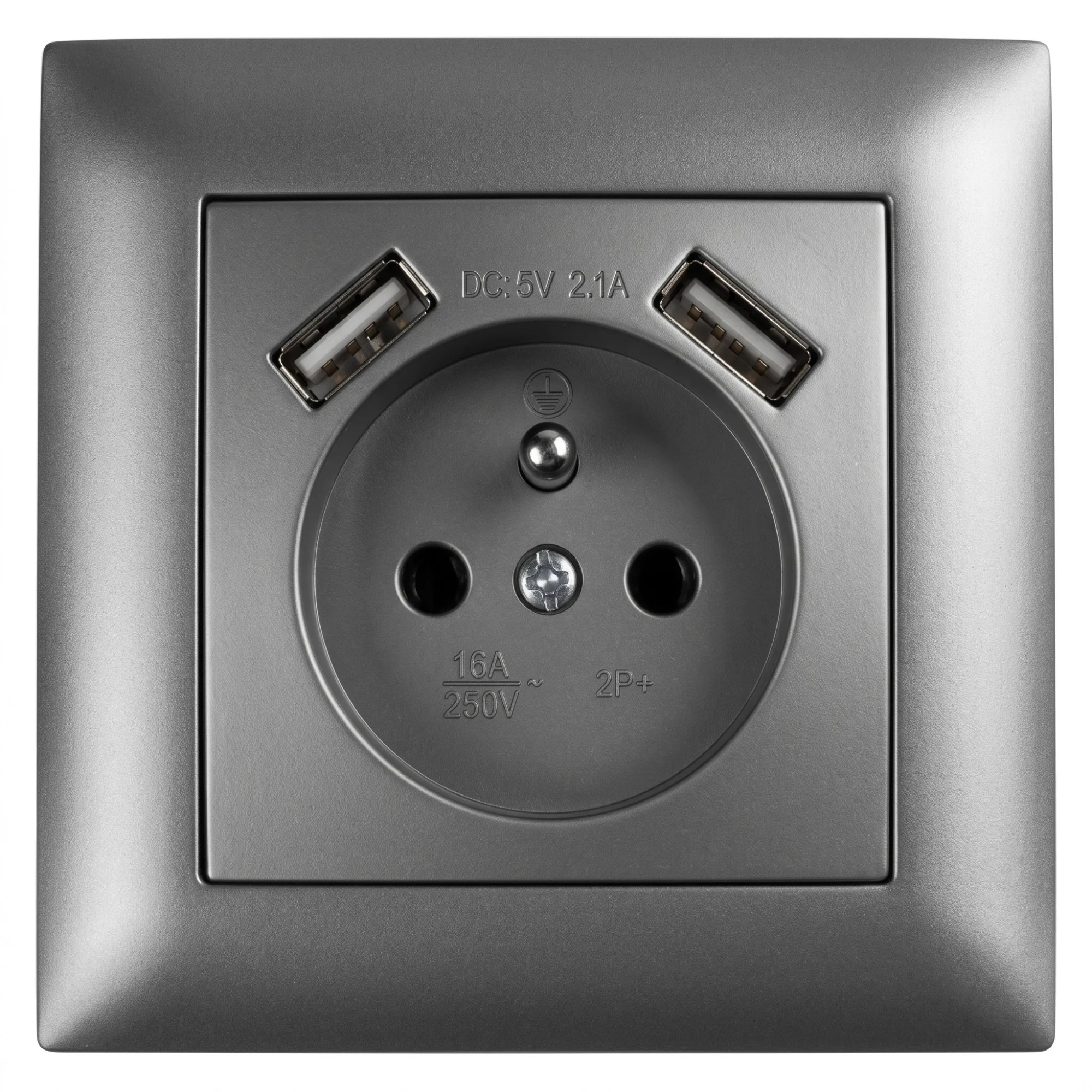 Toolight Yksiosainen maadoitettu pistorasia JNH003-G + kehys + 2x USB-A Harmaa 4, 8x7, 4x7, 4cm