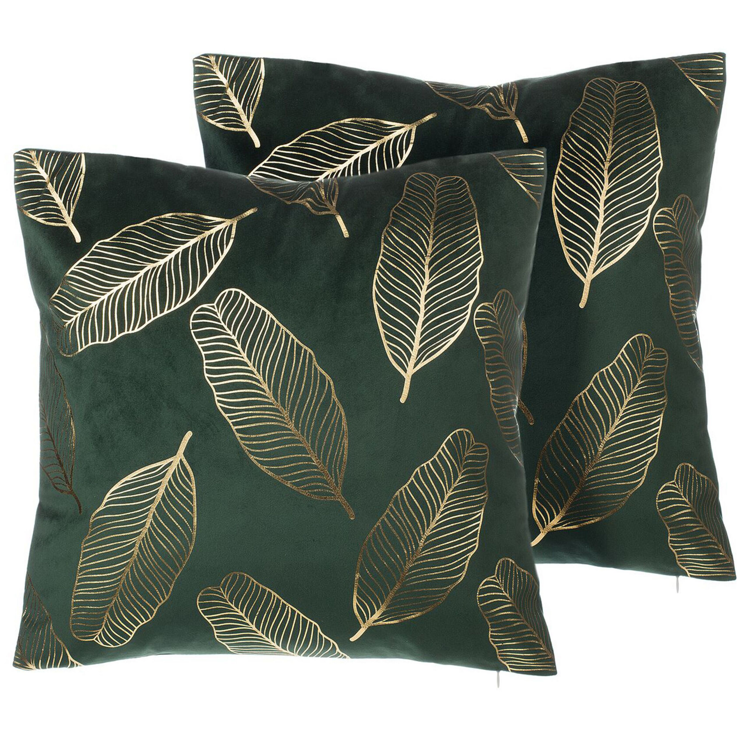 Koristetyynysetti 2 kpl FREESIA 45 x 45 cm Sametti Tummanvihreä Kasvikuvio