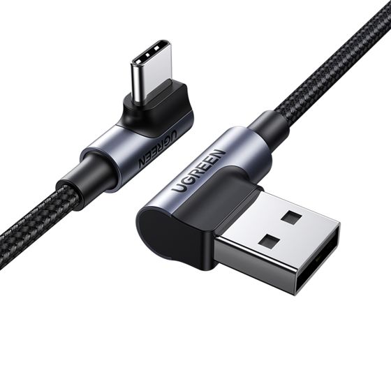 Kulmallinen USB-C - USB 2.0 480Mb/s 3A 3m musta kaapeli
