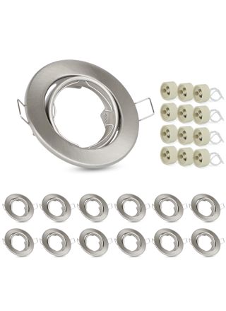 NETTLIFE - setti 12 kohdevaloa, upotettavat GU10- pistorasiat, 230 V, 50 mm:n valonkehys, upotettava, kääntyvä 30°, LED - halogeenilampuille