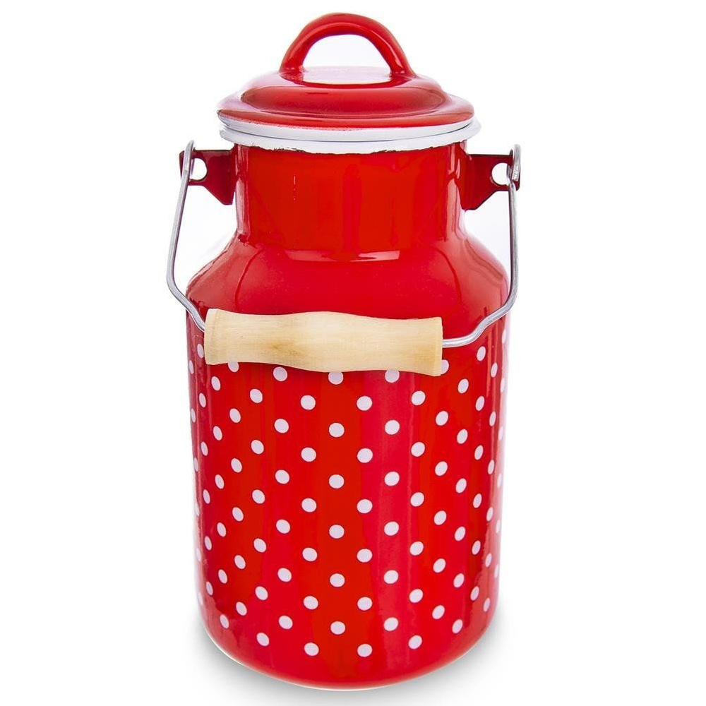 TECKA 2 l emaloitu punapilkullinen maitokannu