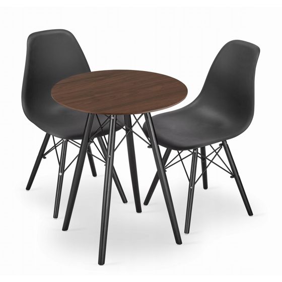 TODI 60 pyöreä pöytä saarni ja 2 OSAKA-tuolia, musta
