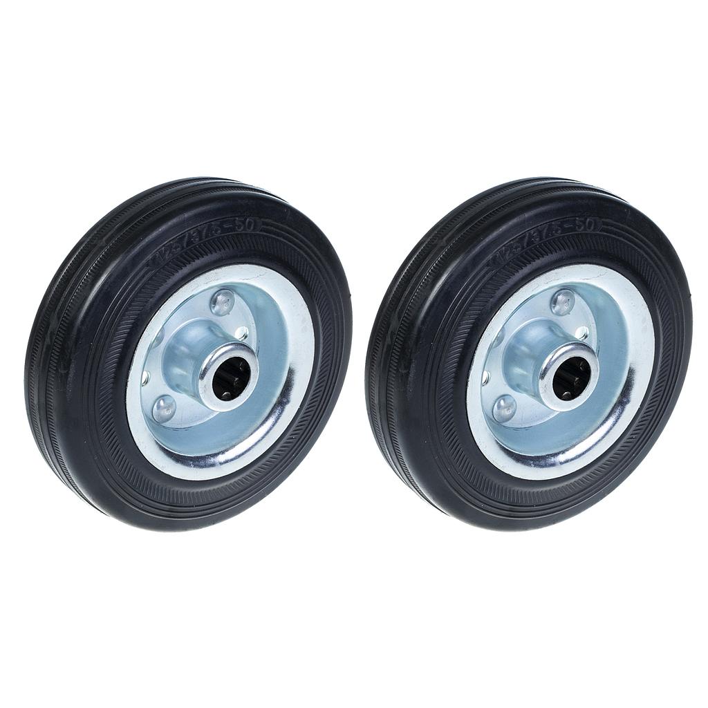 125 mm:n (5 tuuman) musta kumipyörä, puristetulla teräskeskiosalla, kantavuus 120 kg – 2 kpl:n sarja