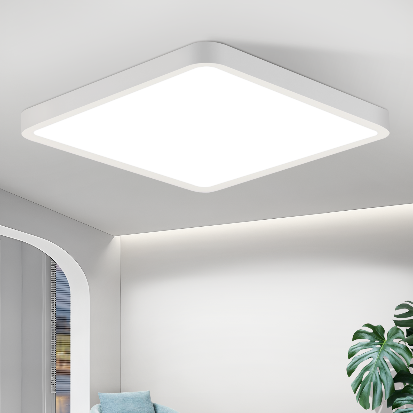 NETTLIFE litteä, LED - kattovalaisin, 23CM, 6500K, 18W, neliönmuotoinen, makuuhuoneeseen Valkoinen, LED integroitu, pysyvästi