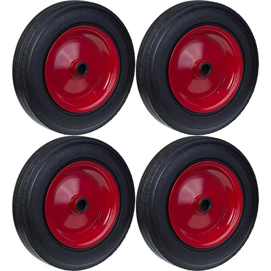 350mm 14" pyörä kumirengas puristettu teräskeskiö 25.4mm vahva 1600kg, 4 kpl:n sarja.